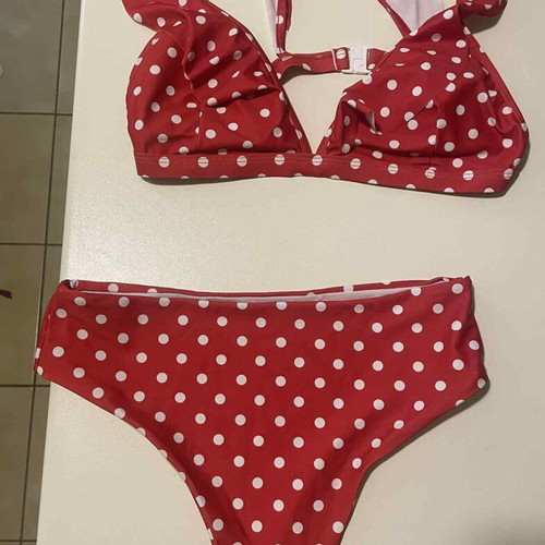 Red polka dot bikini new, size Medium
