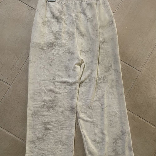 White wide-leg pants with elastic waist and drawstring, size L-XL