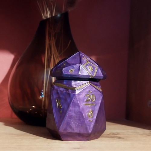 D20 Fantasy Dice Box new, purple and gold, 3D printed