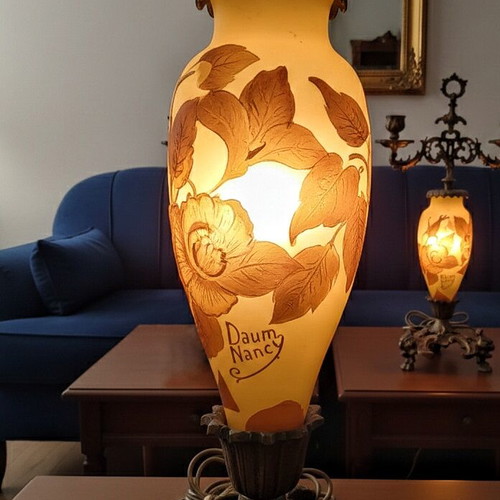 Brass candelabra like new with vase, Daum Nancy lamps