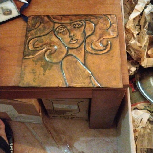 Handmade embossed copper artwork in Art Nouveau style like new