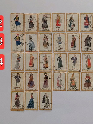 Lot of Greek stamps used with costumes and landscapes 1972–1998