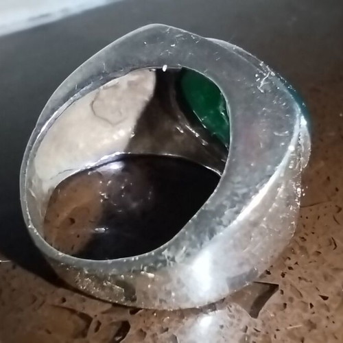 Sterling silver ring with green onyx cabochon used