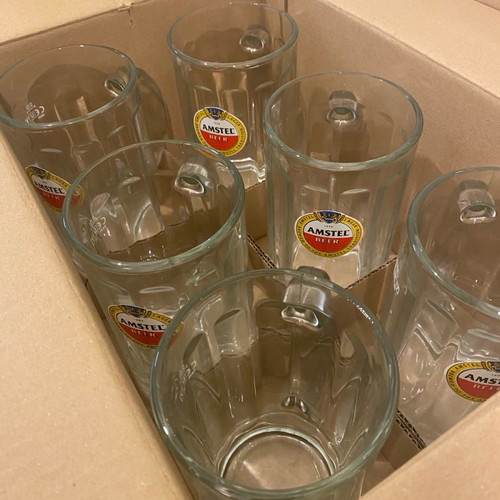 Large Amstel beer glass set of 6 new
