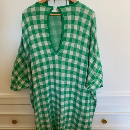 Karavan Checked Midi Dress with Belt and Back Opening like new, white and green
