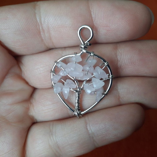 Tree of Life pendant with natural quartz crystal new