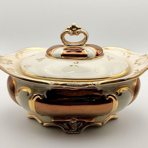 Vintage Gerold and Co Tettau Bavaria fondue dish 1960 cream bronze and gold colors