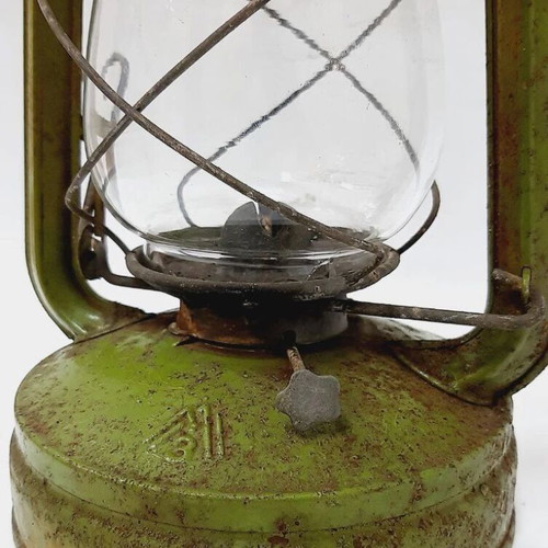 Vintage rustic gas lantern used, metal and glass