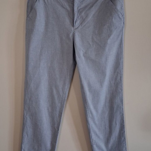 H&M L.O.G.G. women's pants with subtle thin stripe, blue
