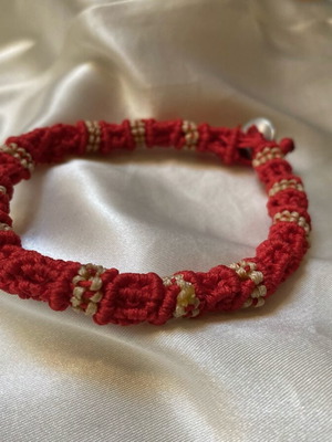 Macrame ankle bracelet like new, handmade, white and red