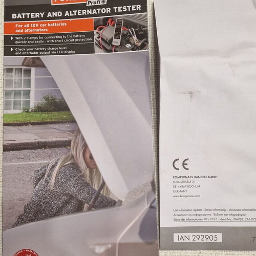 Powerfix 12V battery and alternator tester like new