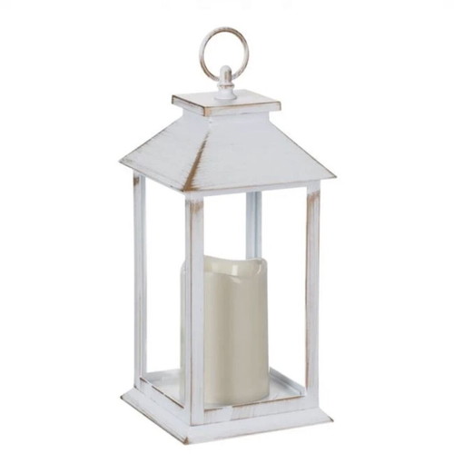 Decorative Hanging White Frosted Lantern with LED Candle 14x14x30cm
