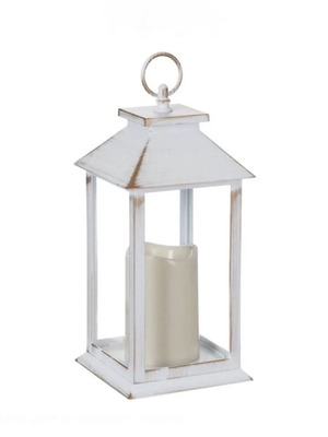 Decorative Hanging White Frosted Lantern with LED Candle 14x14x30cm