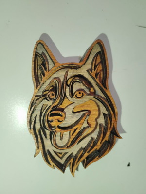 Wooden dog decorative piece, layered wood, 10cm