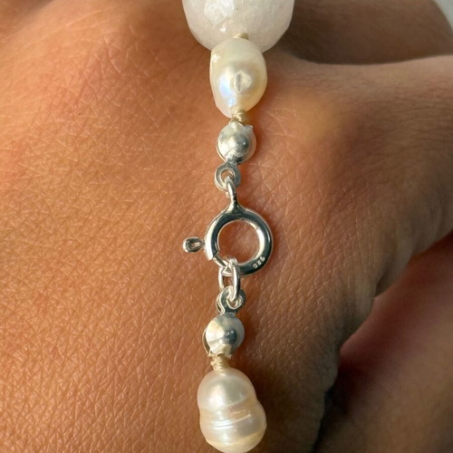 Necklace with amazonite, pearls and 925 silver like new