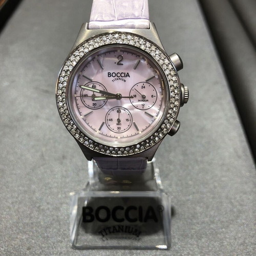 Boccia Damen Titanium Pink 3370‑03 watch like new with chronograph and pink dial