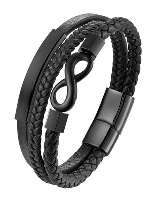 Men's Stainless Steel Leather Bracelet 21cm new