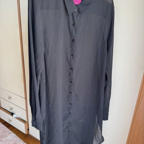 See through shirt with opening Pink Woman black like new, size XL