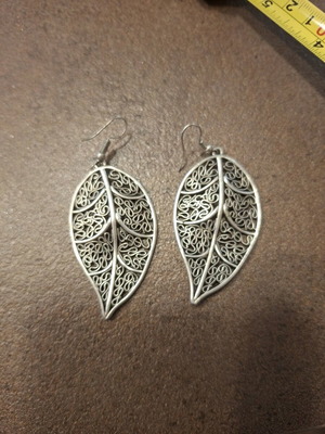 Silver-plated earrings used, vintage leaf design