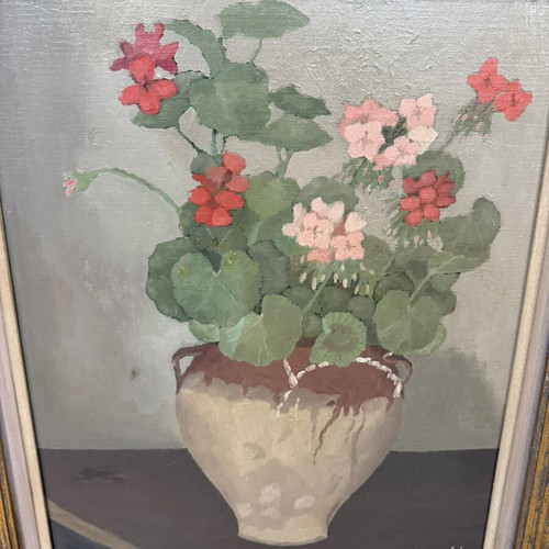 Nikitas Flessas Vase with Freesias Painting used with golden frame