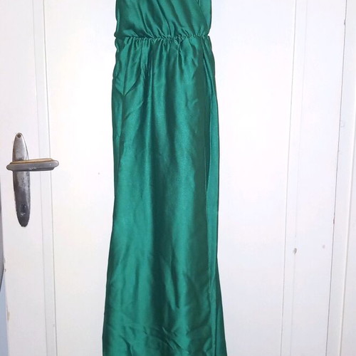 Emerald green satin long dress with straps L&S like new