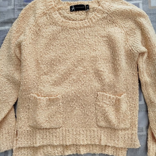 Atmosphere knitted sweater used, size L, beige pink with pockets