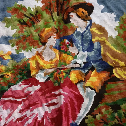 Vintage embroidered couple textile painting like new 43x33 cm