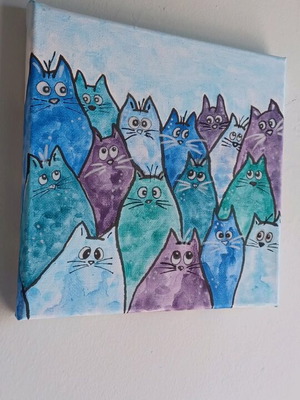 Painting The Cat Gang handmade artwork on canvas new