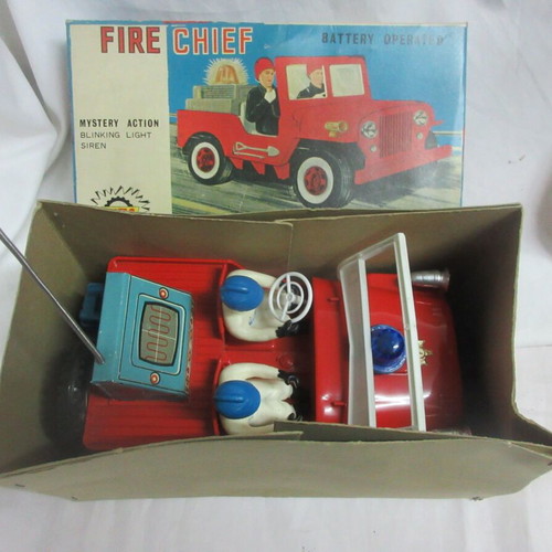 Greek Fire Chief Battery Operated Jeep Lyra 70s new in box