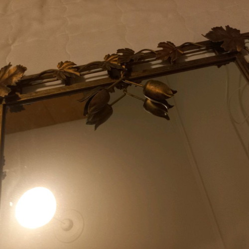 Console with mirror used, gold shade, frosted glass top