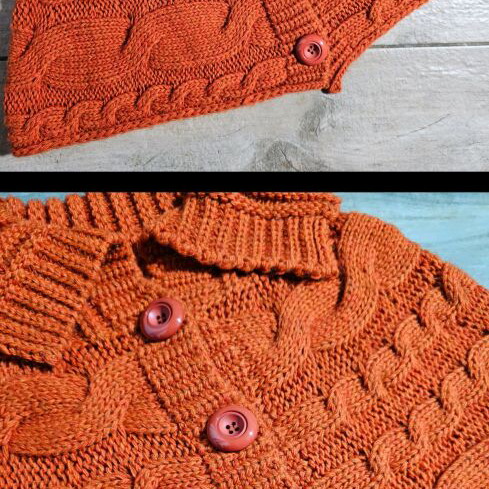 Knitted bolero orange like new with thick cable knit and large collar