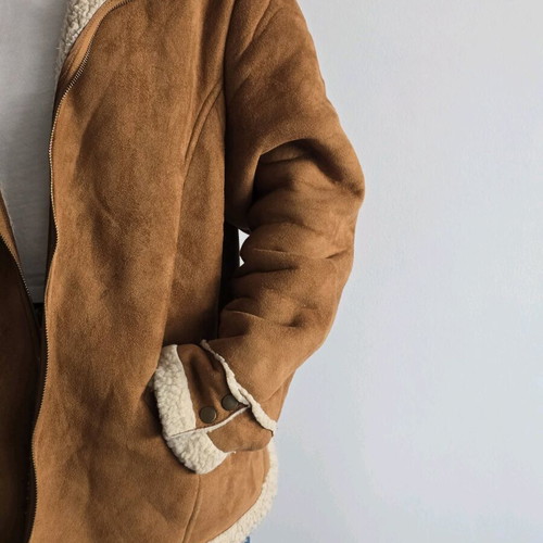 Tan Faux Suede Aviator Jacket like new, brown