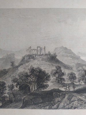 Αίγινα 1834 Ναός Δία Χαλκογραφία μεταχειρισμένη 27x21,5cm
