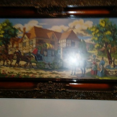 Embroidered painting used, very large with carved frame