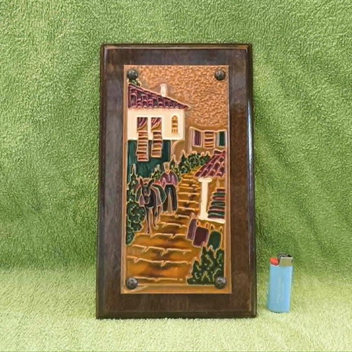 Aethra Art Vintage Decorative Plaque Enamel Copper Wood like new