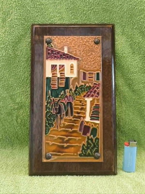 Aethra Art Vintage διακοσμητική πλακέτα σμάλτο χαλκός ξύλο σαν καινούργιο