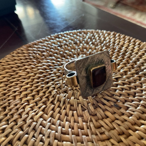 Silver-gold ring with garnet like new, handmade