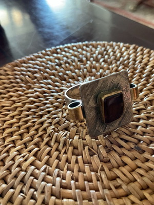 Silver-gold ring with garnet like new, handmade