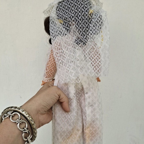 Vintage bridal doll used with dress staining collectible