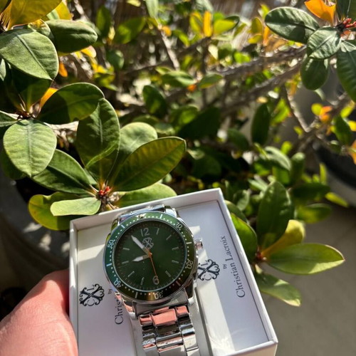 Christian Lacroix men's watch new with green dial and silver bracelet