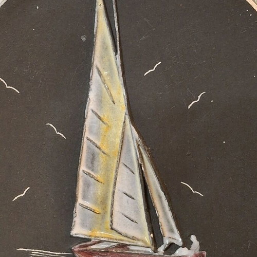 Vintage ceramic wall plate with sailboat like new, 60s