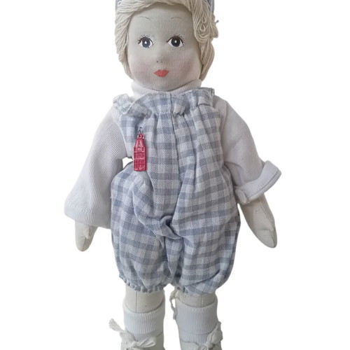 Vintage handmade cloth doll with painted face, like new collectible