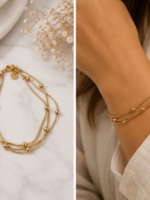 Gold multilayer bracelet with beads, new