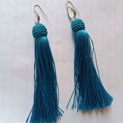 Mazaraki earrings new with blue tassel and crystals