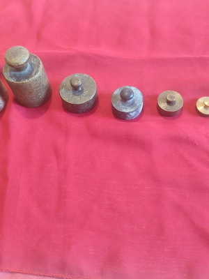Scale weights used, complete set from 1 kilo to 5 grams