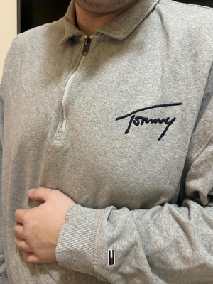 Tommy Jeans ανδρική γκρι vintage μπλούζα quarter zip σαν καινούργια, μέγεθος XL