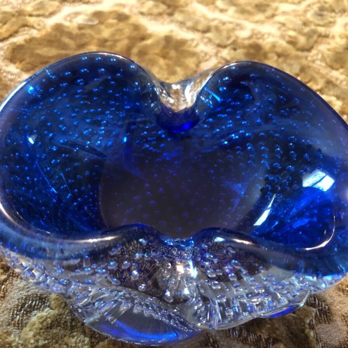 Authentic vintage Italian blue Murano ashtray 1960s like new