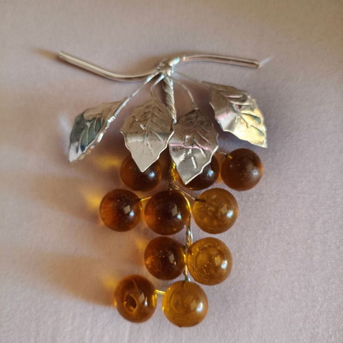 Decorative Grape Cluster with Silver Metal and Semi-Precious Stones like new