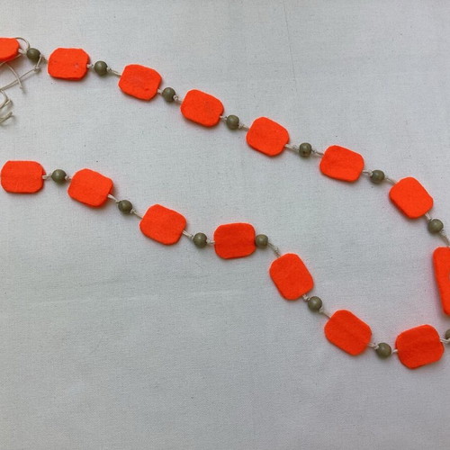 Handmade necklace with orange felt, statement jewelry APOPSIS like new