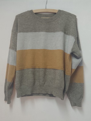 Colour Block Sweater like new, grey yellow gold stripes